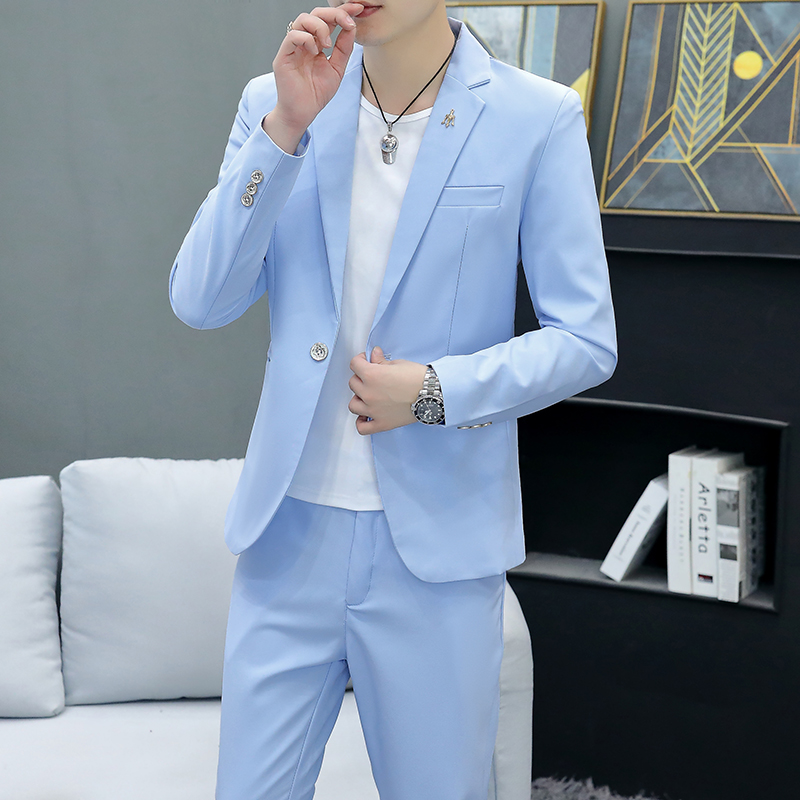 Costume deux pièces coupe cintrée, Style Business décontracté, couleur unie, robe d'automne avec pantalon inclus, Costume élégant pour hommes