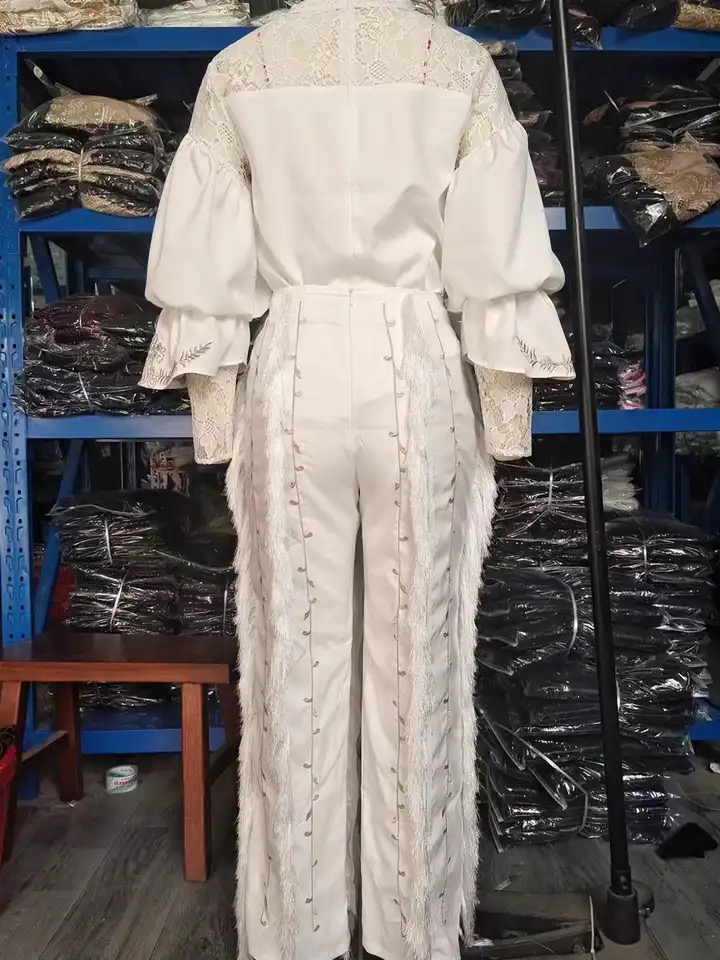Vêtements de fête de mariage africains élégants pour femmes, manches longues, col rond, haut 2 pièces, pantalons longs, ensembles assortis, tenues d'automne