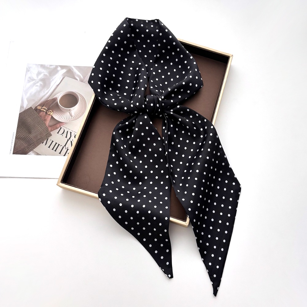 Écharpe longue pour femme à imprimé pois, effet soie, pour le cou, les cheveux ou comme ruban, foulard féminin, bandeau imprimé, ruban pour la tête