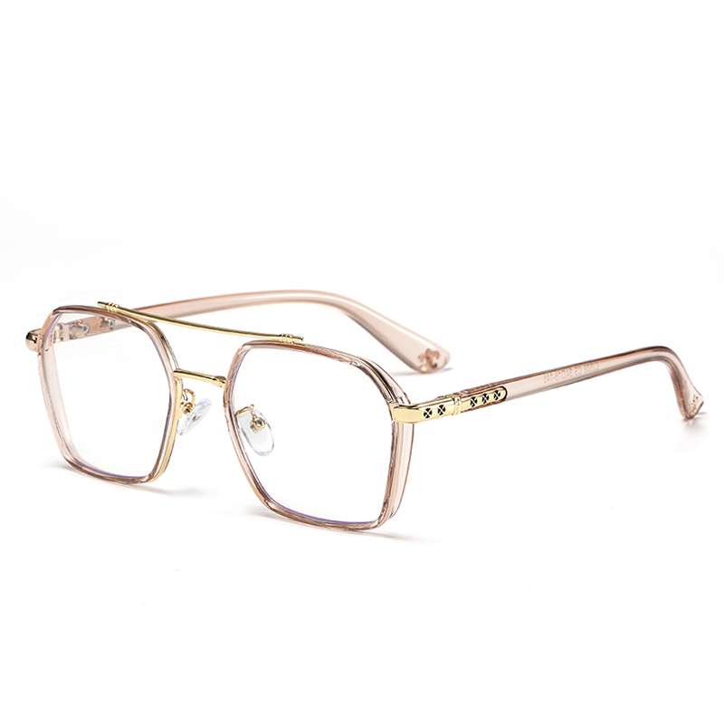 Lunettes de vue rétro pour hommes à verres plats, monture large haut de gamme amincissante à double pont - Lunettes sans ordonnance