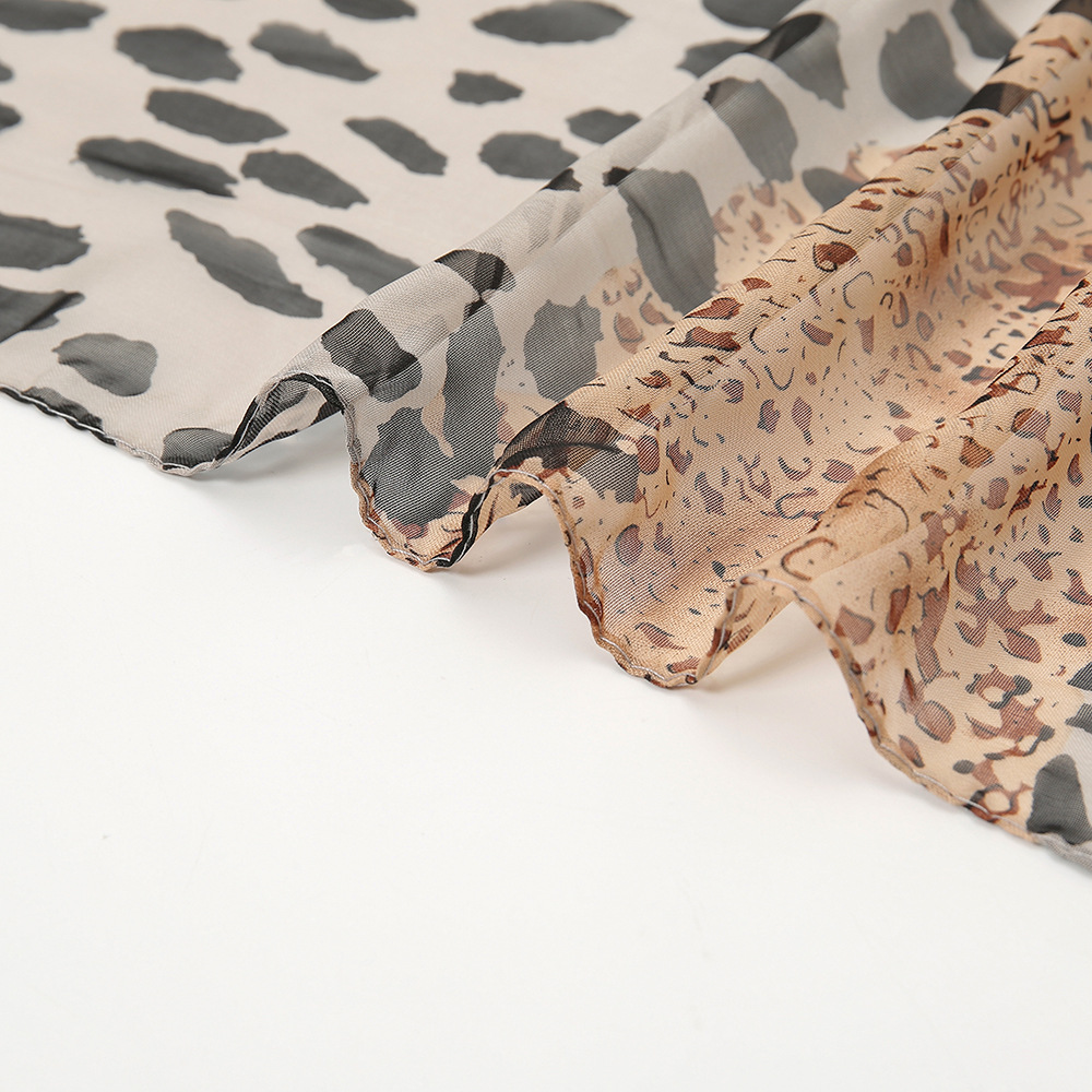 Écharpe en mousseline de soie à motif imprimé léopard pour femmes, écharpe en soie de Simulation, longue gaze légère, châle à la mode, Hijab