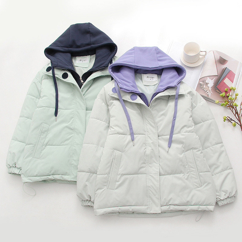 Vestes à capuche rembourrées en coton épais pour femmes, faux deux pièces de Style japonais Harajuku, manteaux amples décontractés à manches longues pour l'hiver