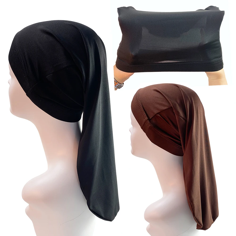 Nouveaux hommes tresses Dreadlocks nuit Bonnet de sommeil longue queue Bonnet large bande élastique chimio Cancer chapeau unisexe couleur unie tête enveloppement