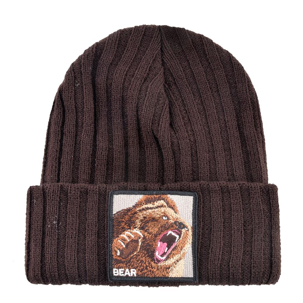 Bonnets tricotés ours brodés pour hommes et femmes, couleur unie, automne hiver, Skullies pour garçons et femmes, Streetwear Kpop Gorras Bonnet