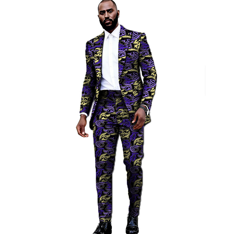 Ensemble Blazer et Pantalon pour Homme en Tissu Wax à Motifs Rétro, Couture Africaine, Tenue de Mariage, Tenue Ankara pour Homme, Personnalisé
