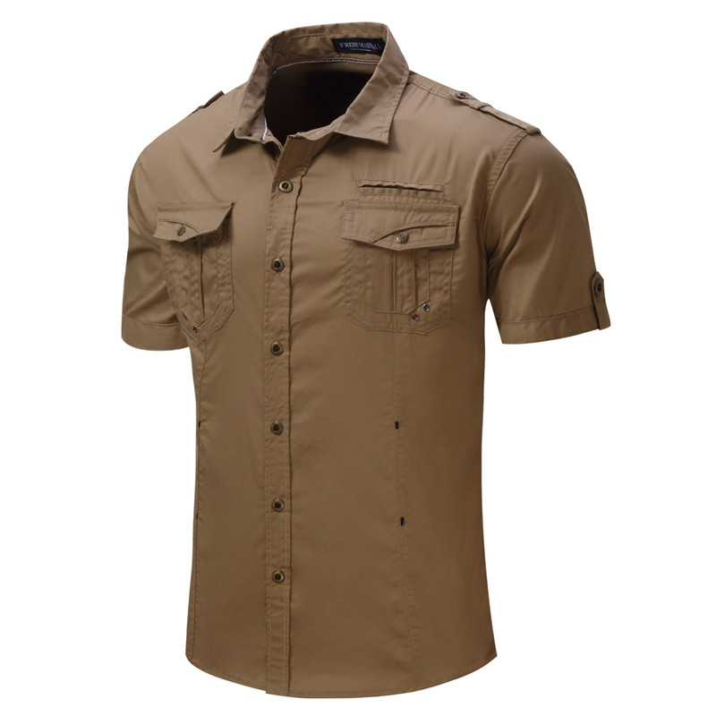 Chemise pour hommes 2023 Nouveaux Hommes Cargo Chemise Mode Chemise Décontractée Style D'été 100% Coton Solide Hommes Chemise Décontractée Plus La Taille S-3X