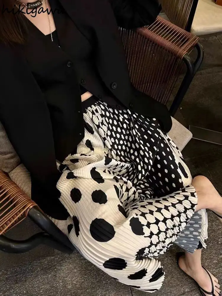 Jupes d'été pour femmes 2025 Faldas Mujer De Moda taille haute a-ligne Vintage à pois Jupe ample plissée Jupe coréenne longue Saia
