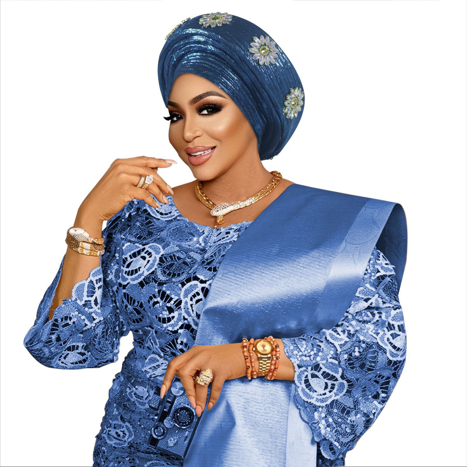 Turban préformé orné de diamants pour femme, coiffe de mariage nigériane, auto-gele africain, couvre-chef, bonnet, foulard de fête