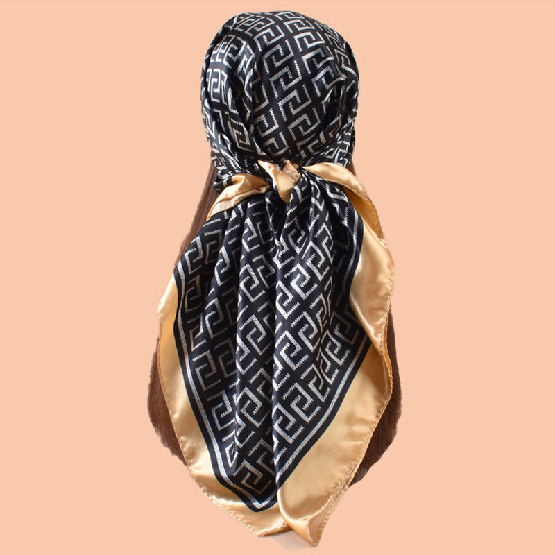 Foulard en soie de haute qualité, couvre-chef pour femmes, quatre saisons, Hijab, Bandana de luxe, 90x90cm