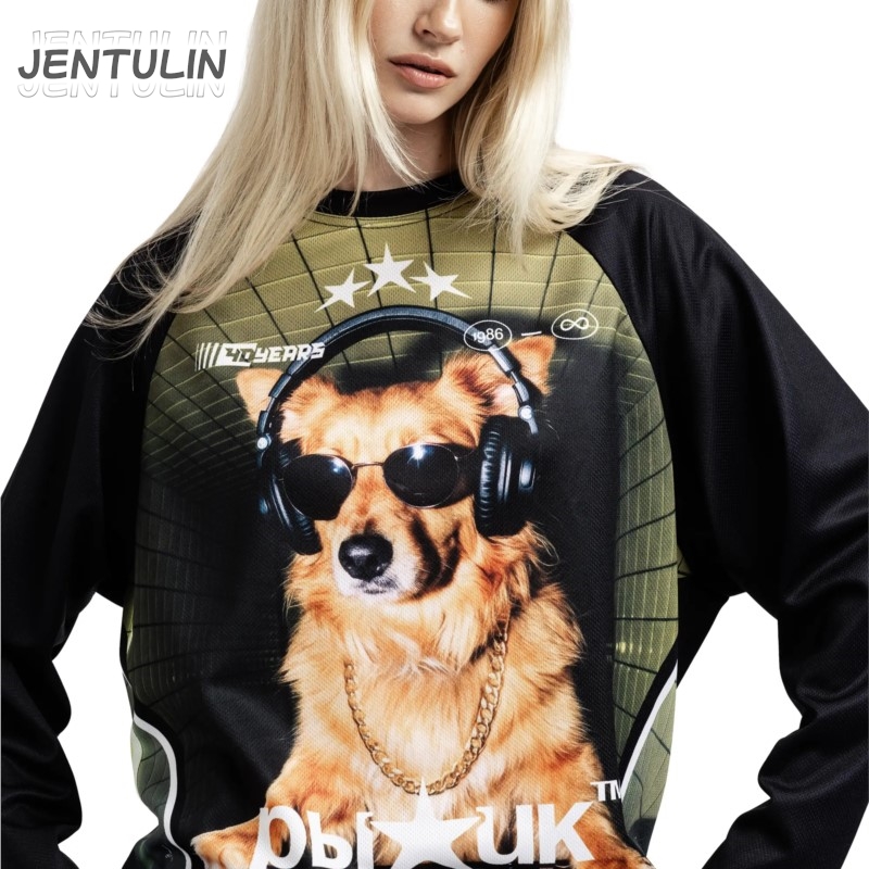 T-shirt Y2K vintage esthétique jersey imprimé graphique moto Redhead streetwear homme femme gothique ample à manches longues pull-over
