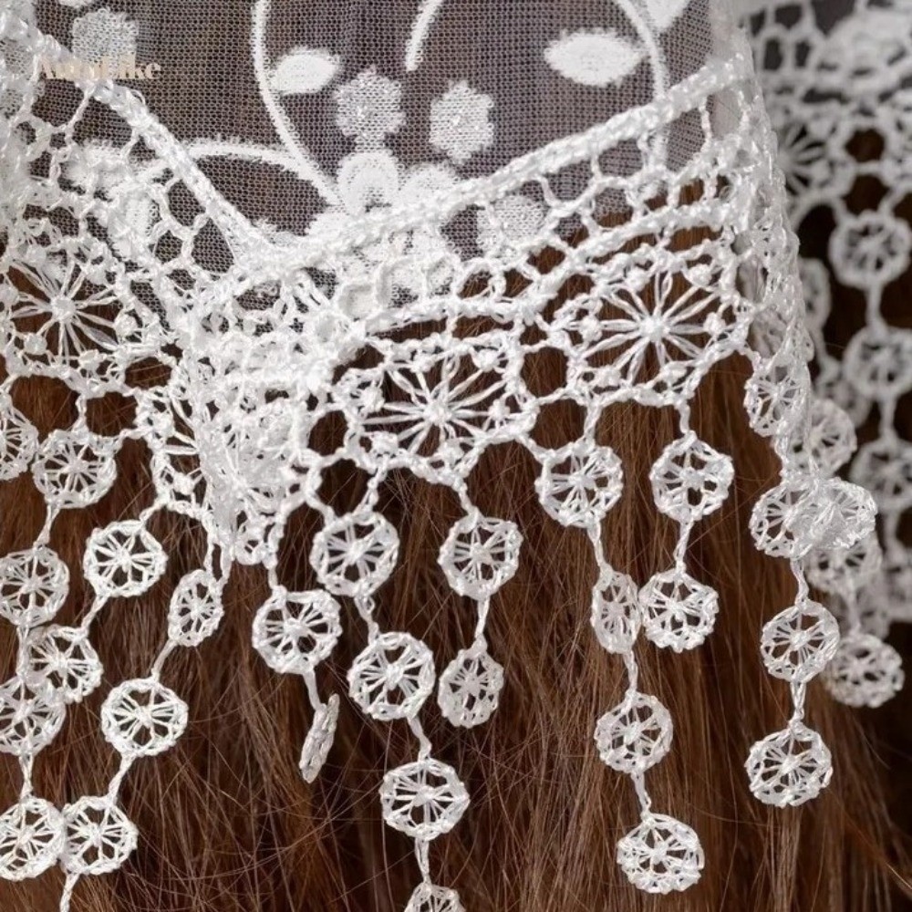 Écharpe triangulaire en dentelle brodée de motifs floraux, écharpe de hanche en dentelle ajourée brodée de motifs floraux, forme triangulaire, idéale pour superposer et couvrir, style Y2K.