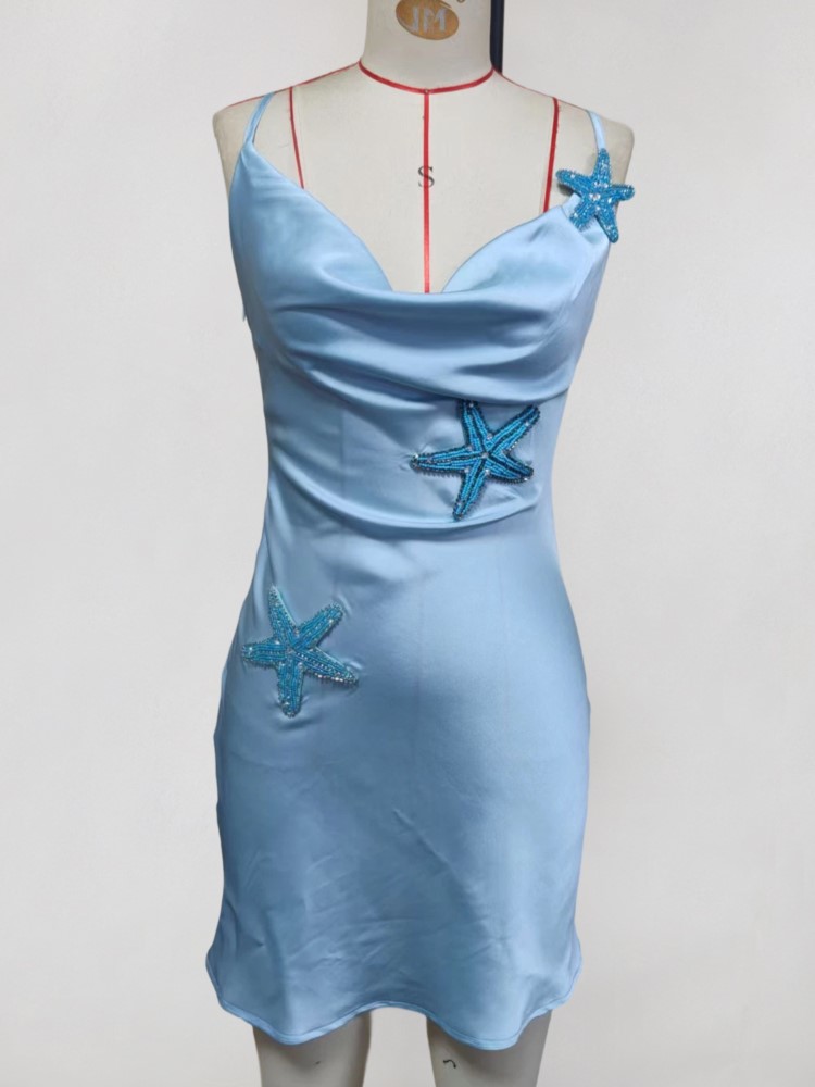 Été Satin étoile de mer cache femmes maillot de bain Spaghetti sangle Robes maillot de bain 2026 nouvelle plage vacances Mini Robes couverture