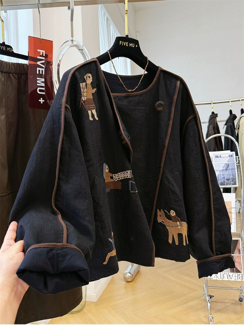 Nouveaux vêtements d'extérieur vestes pour femmes nouveau brodé col rond manteau court femmes automne belle veste décontractée ample veste manteau