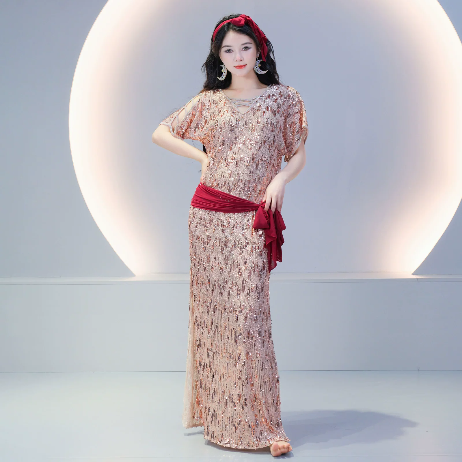 Robe de danse du ventre pour femmes, tenue de performance de groupe, robe Baladi, tenue de danse folklorique Saidi, robe égyptienne, costume de cabaret, robe à paillettes brillantes