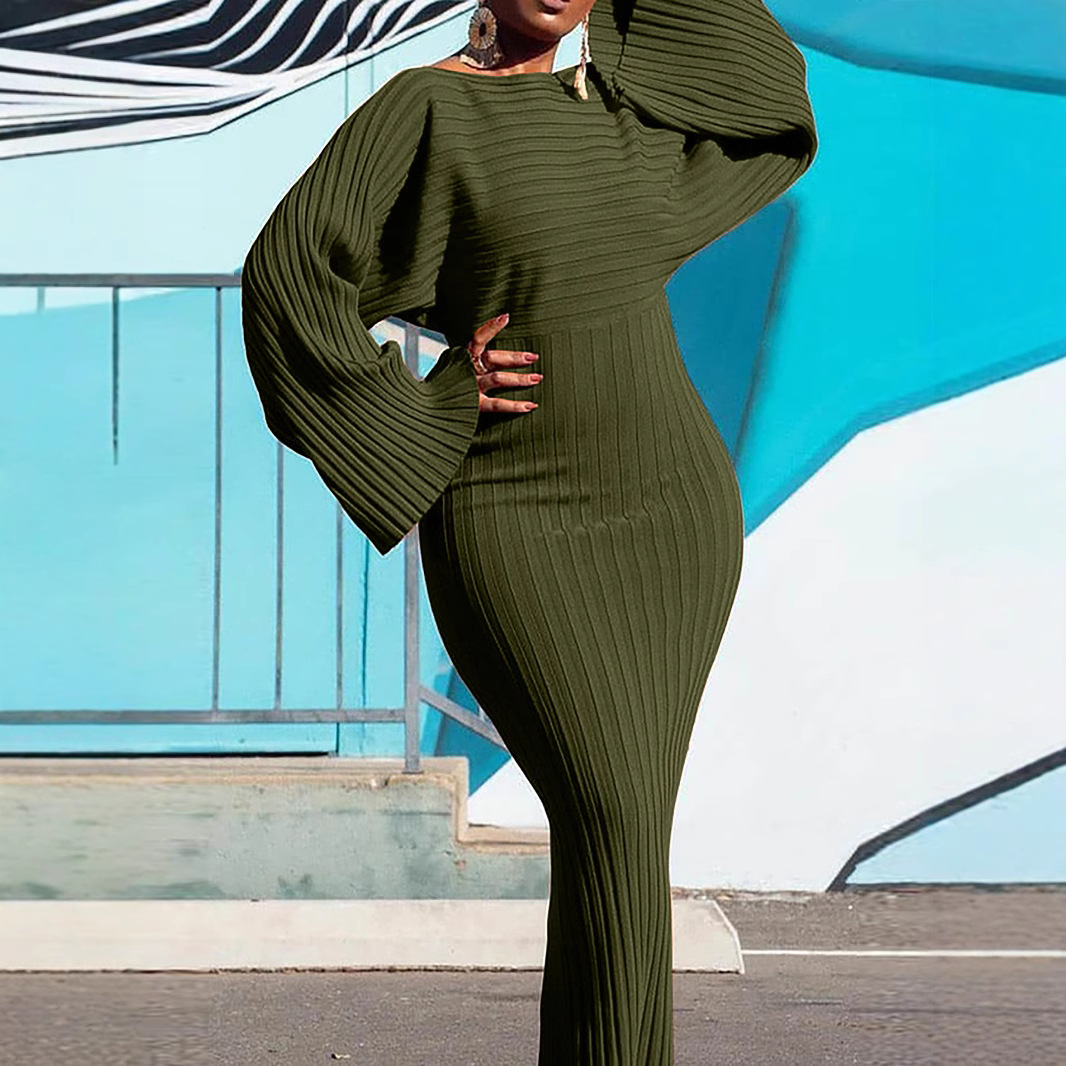 Robe en tricot pour femmes, col rond, taille élastique, enveloppante, robes de hanche épissées, coupe cintrée irrégulière, manches longues, élégante, hiver 2025