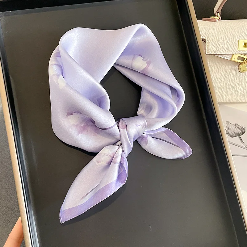 Foulard carré de luxe imprimé Floral 100% soie naturelle pour femmes, Foulard, bandeau, cravate, poignée de sac, ruban cadeau