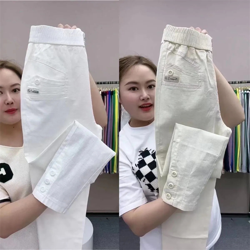 Femmes coton lin Harun pantalon printemps été nouvelle mode taille haute tout-Match mince pantalons décontractés femme neuf points pantalon dames