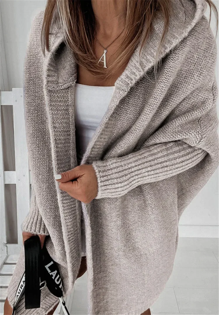 Cardigan à Capuche pour Femme, Pull Long Élégant, Manteau Y2k, Veste Douce, Pullovers, Printemps, Tout Rose, Gris, Automne, Hiver