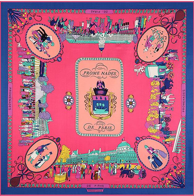 Nouveauté marque châle 100% sergé foulard en soie travaillant à Paris 130 cm foulards carrés imprimer foulard Bandana femme bandeau Hijab