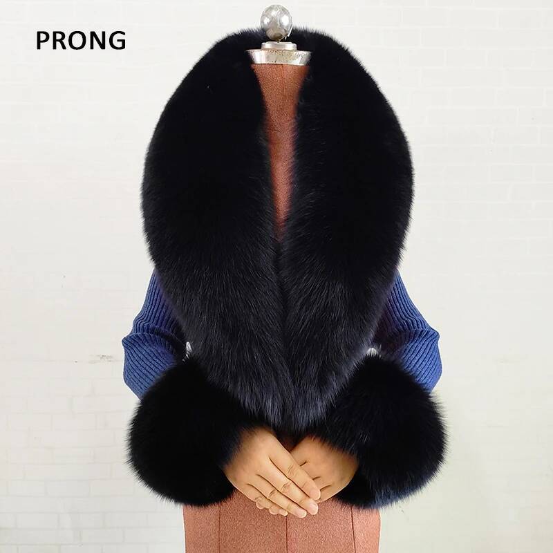 Ensemble de poignets de col en fourrure de renard véritable pour hommes et femmes, écharpes, châles, écharpe, manteau, fourrure de renard, naturel, plus chaud, hiver, accessoires