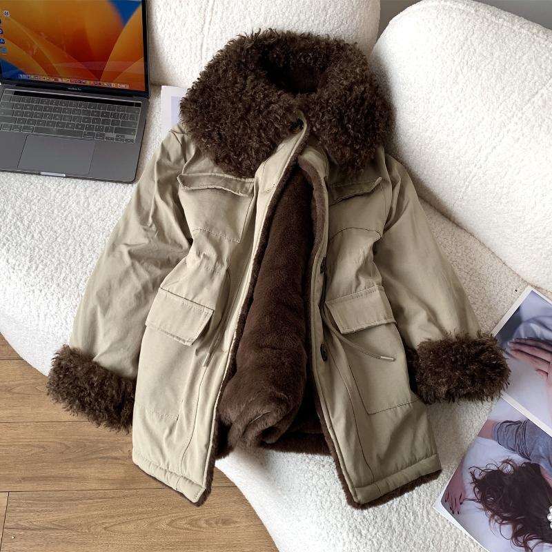 Manteau ample rembourré en coton pour femme, col à la mode, nouveau article d'hiver 2021, couleur contrastée, veste chaude, tendance féminine