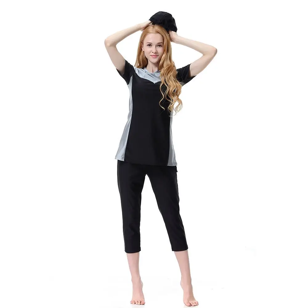 Maillot de bain Burkini islamique pour femme, tenue de natation, voile, modeste, à la mode, ensemble 3 pièces