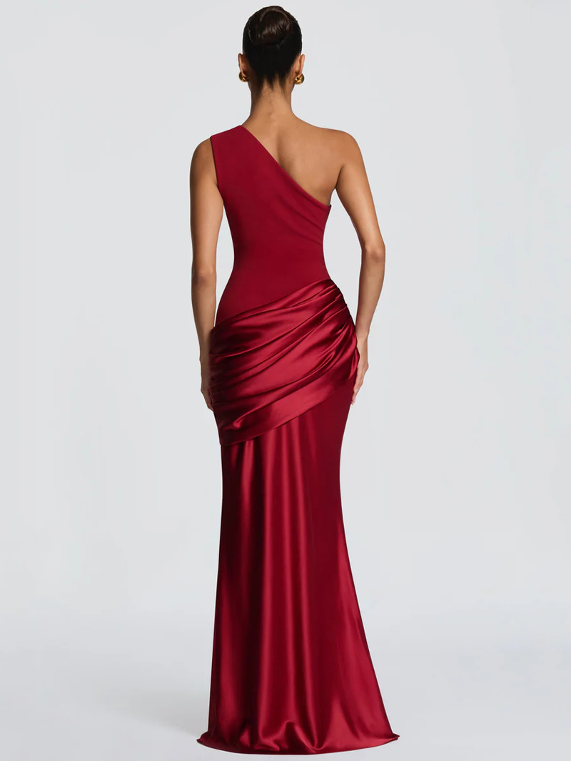 Nouvelle Robe de Soirée en Satin Patchwork 2026, Asymétrique à Une Épaule, Sans Manches, pour Bal de Promo et Fêtes, Robe Longue Sexy Froncée Moulante pour Femme