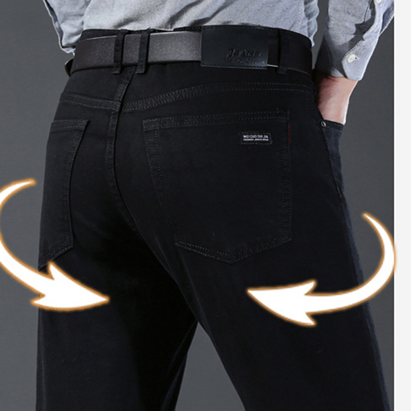 Hommes classique avancé marque de mode pur noir jean homme doux respirer Stretch mince droit Denim pantalon hommes pantalons salopette
