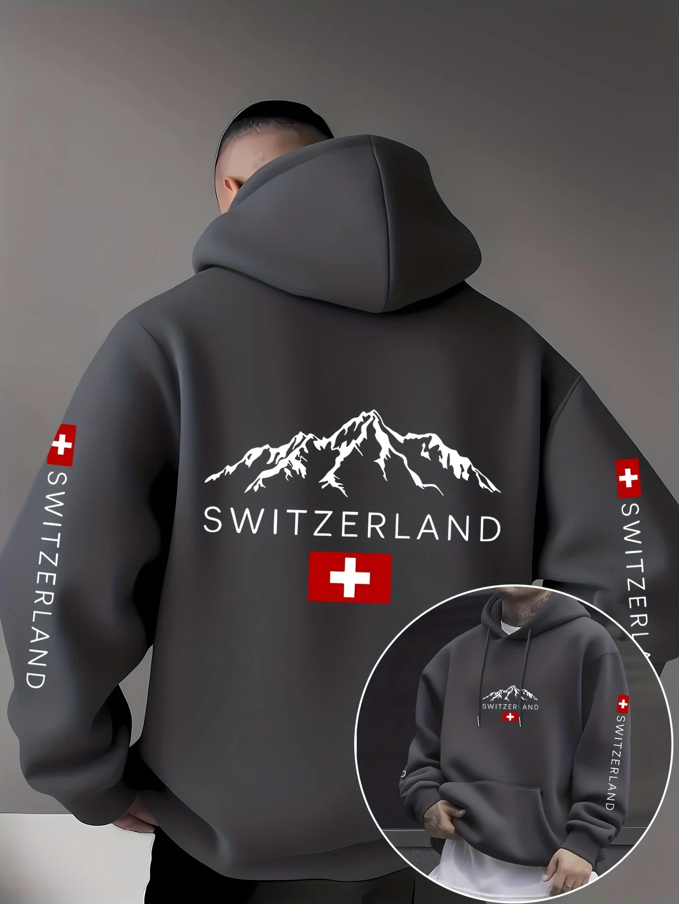 Sweat-shirt à capuche unisexe avec imprimé montagne Suisse, sport, extérieur, décontracté, streetwear, hip-hop, équipe de course, automne-hiver