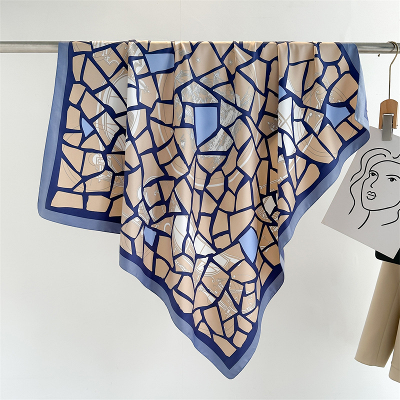 Nouvelle Écharpe Carrée Imprimée de 90 cm pour Femme, Foulard en Soie Sergée Printemps-Automne, Châle et Hijab de Luxe