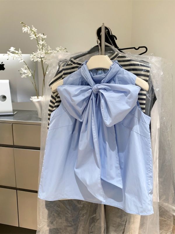 Chemisier blanc pour femmes 2026 Blusas Mujer pansement nœud sans manches chemises amples mode doux été Blouses hauts femme