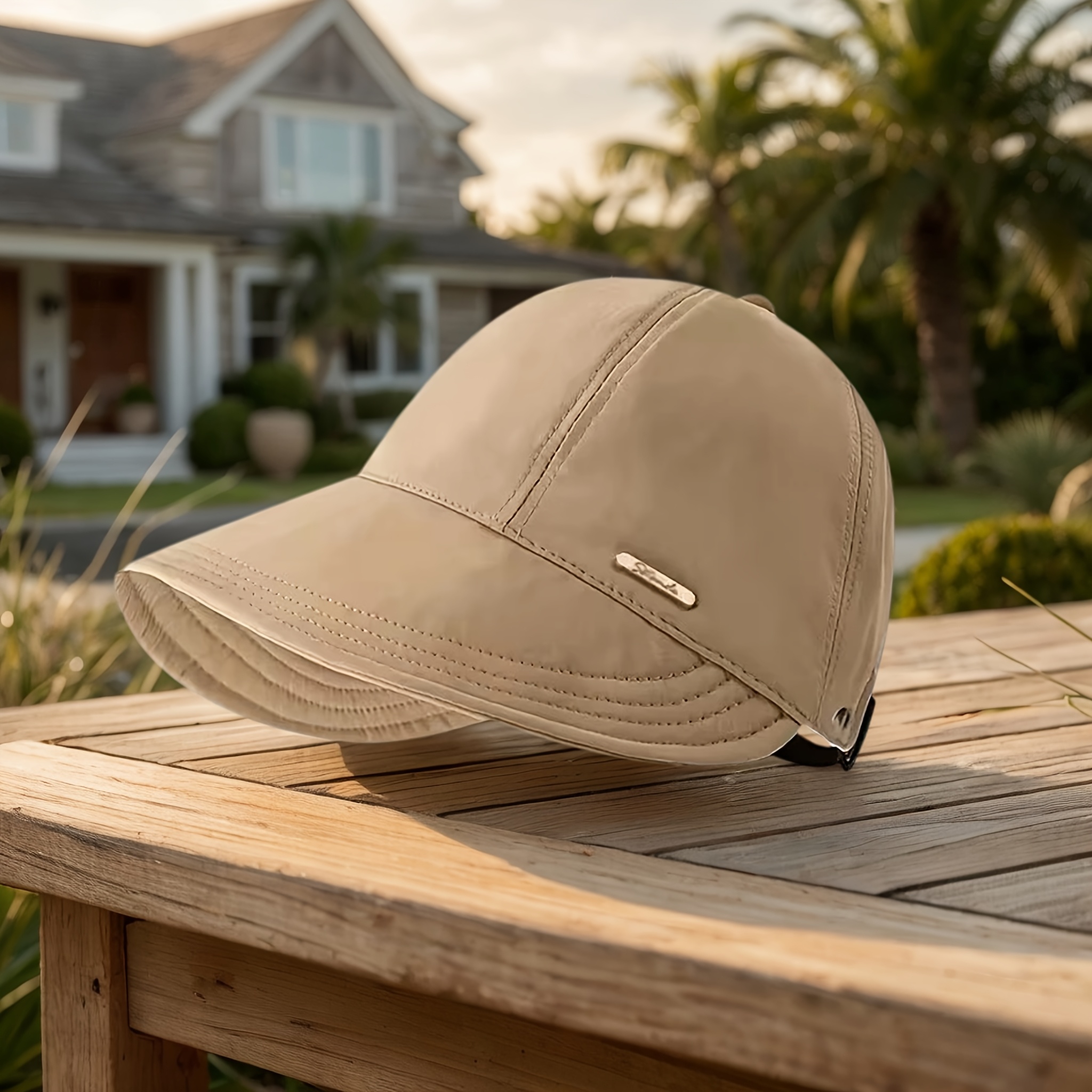 1 Chapeau de soleil à large bord pour femme, réglable et pliable, tissu imperméable à séchage rapide, adapté aux voyages