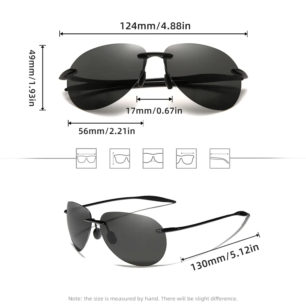 Lunettes de soleil classiques sans monture pour hommes et femmes, lunettes de golf ultralégères, polarisées, UV400, miroir