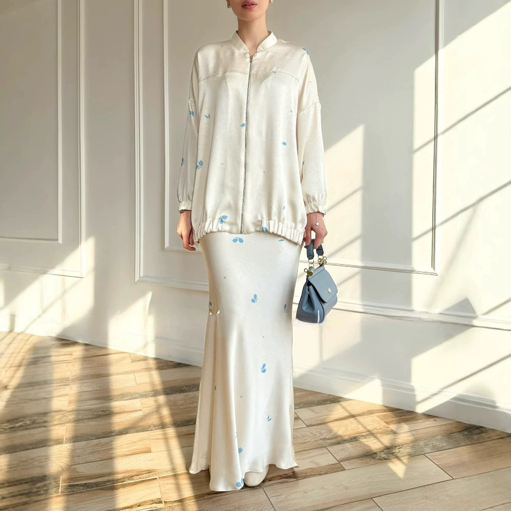 Ensemble deux pièces pour femmes musulmanes Eid, chemisiers solides, jupes à jambes larges, Ramadan marocain, Kaftan de dubaï, costume ample et modeste