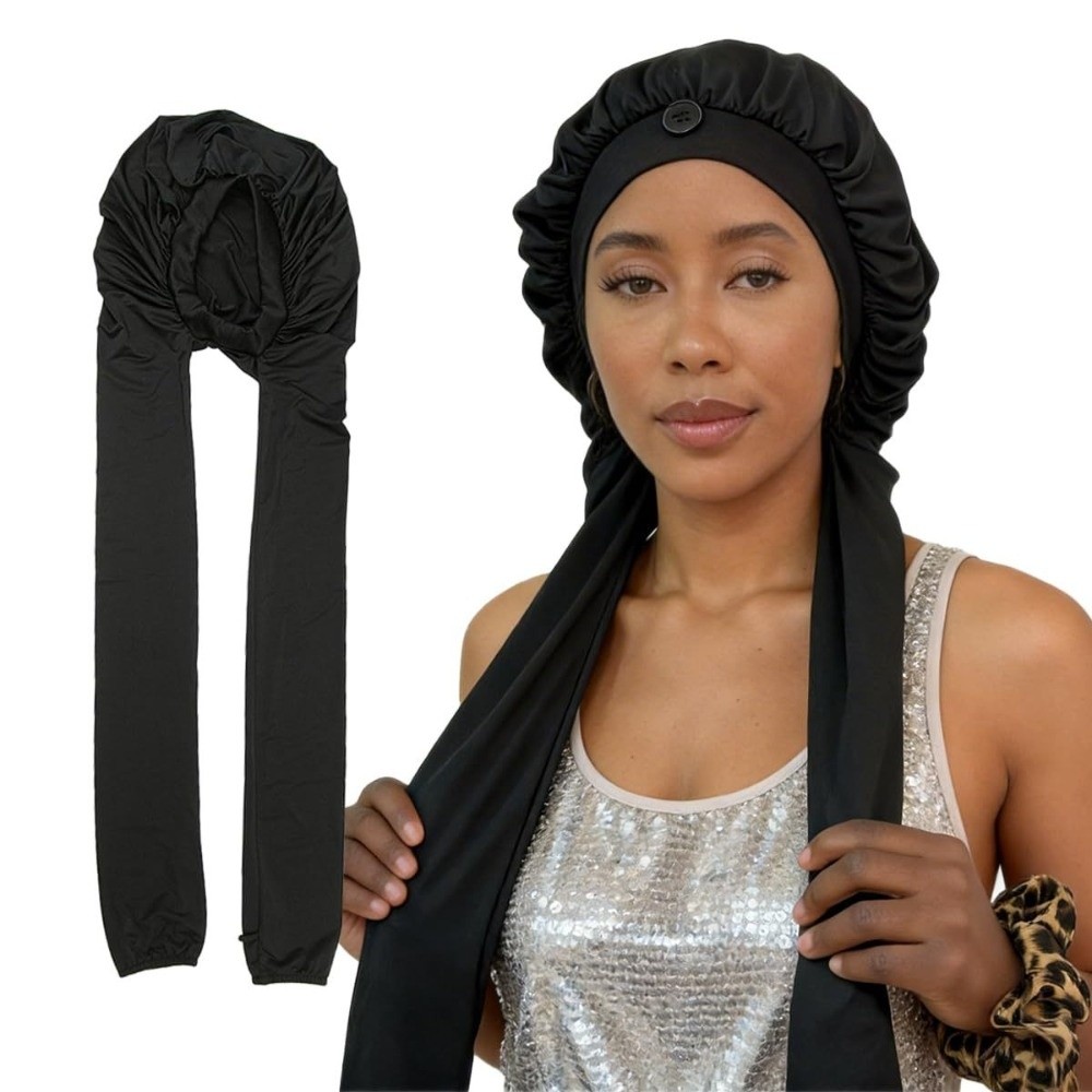 Bonnet de nuit en satin soyeux pour dreadlocks, léger et ajustable, pour cheveux longs, idéal pour dormir et se baigner, avec longue queue
