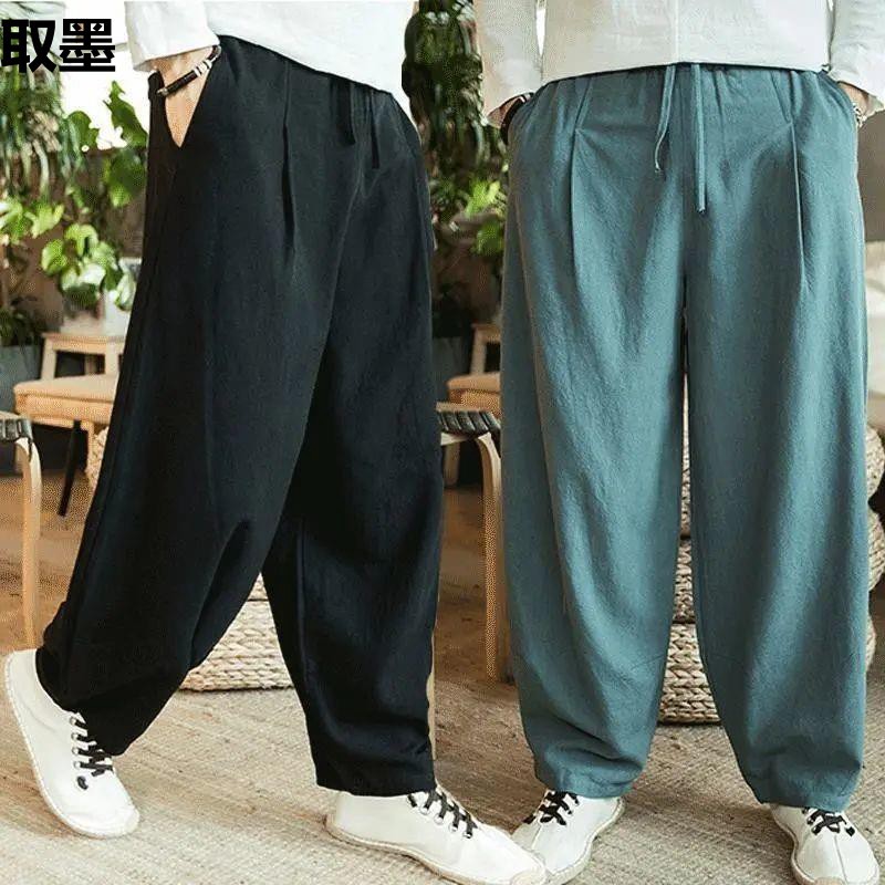 Mode été pantalons décontractés pour hommes coton lin pantalon ample à la mode grande taille Bloomers mâle maison Tai Chi pantalon à jambes larges 5XL