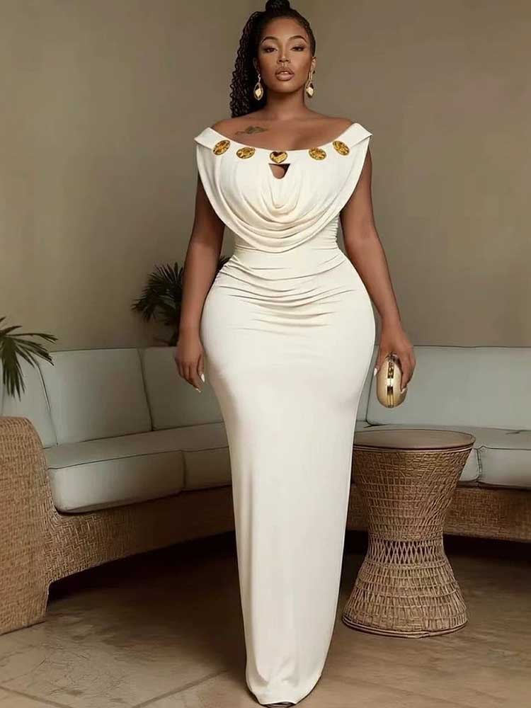 Robe de soirée pour fêtes, taille haute, coupe ajustée, style bohème, chic, pour femme, pour invitation de mariage, épaules dénudées, sexy, longue, élégante