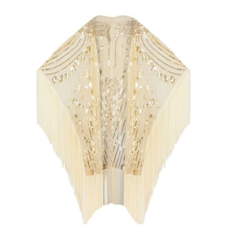 Châles et enveloppes pour robes de soirée pour femmes, robe à paillettes respirantes, cape de mariage perlée à franges, cosplay des années 1920, 303