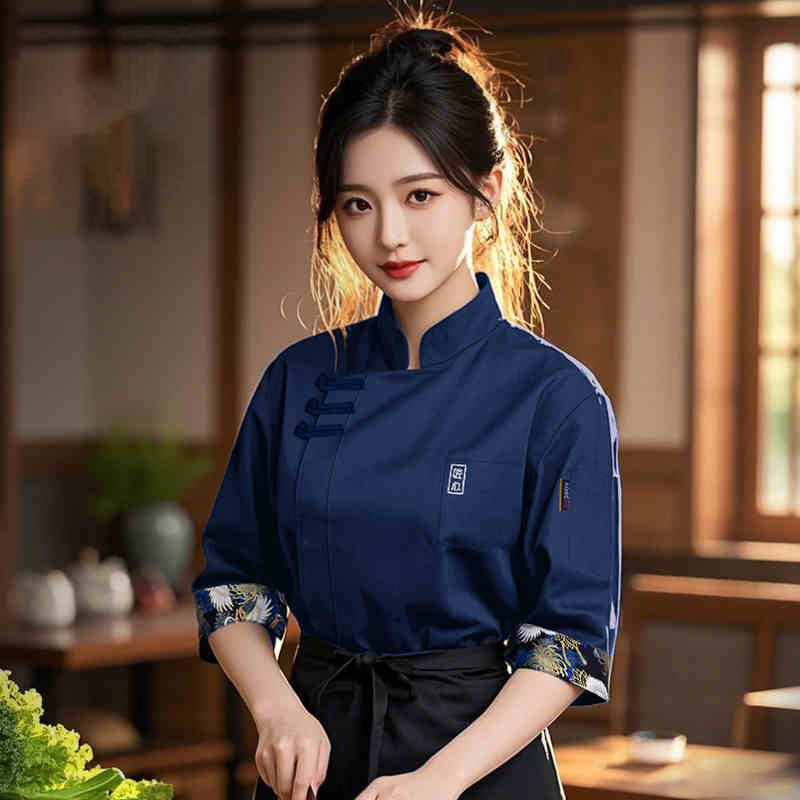 Uniformes de Chef de Style chinois unisexe, été respirant à manches courtes, hauts de travail de cuisine, manteau de Chef de Restaurant de café de cuisson d'hôtel
