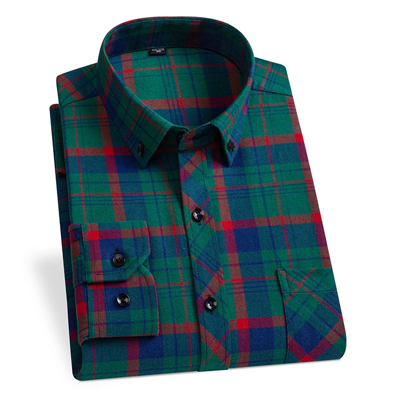 Hommes automne hiver mode nouveau coton flanelle chemises à carreaux taille asiatique coupe régulière doux quotidien chemises décontractées vêtements grande taille