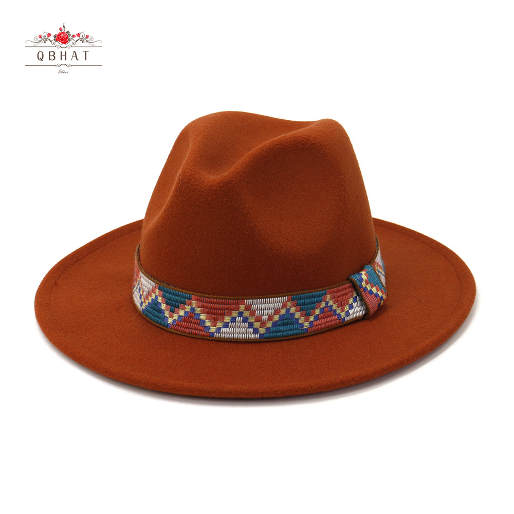 QBHAT Fedora chapeaux avec bande de coton à large bord femmes hommes feutré Jazz casquette Trilby élégant dames fête mariage église robes chapeau