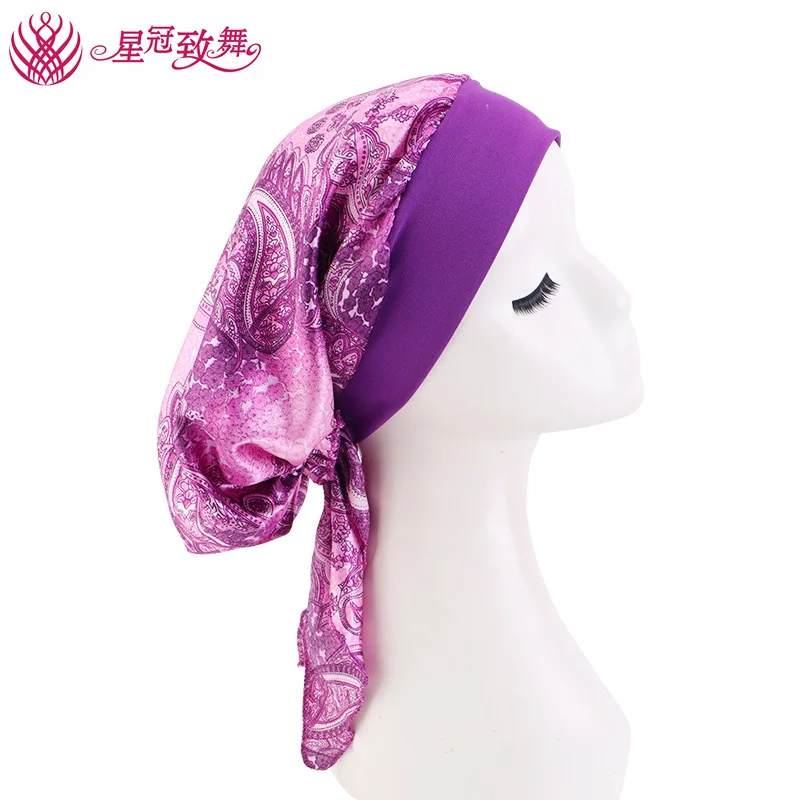 Foulard élastique à large bande imprimé Boho, bonnet de nuit Turban et bandeau pour cheveux pour femmes