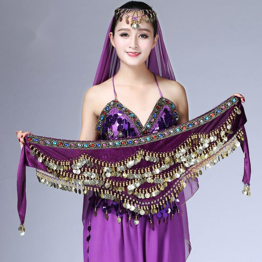 Écharpe de hanche de cadérines arabes pour la danse du ventre, enveloppe de velours de danse du ventre, pièce de monnaie de grande taille, ceinture à paillettes pour le ventre, triangulaire de chaîne audio en ylène