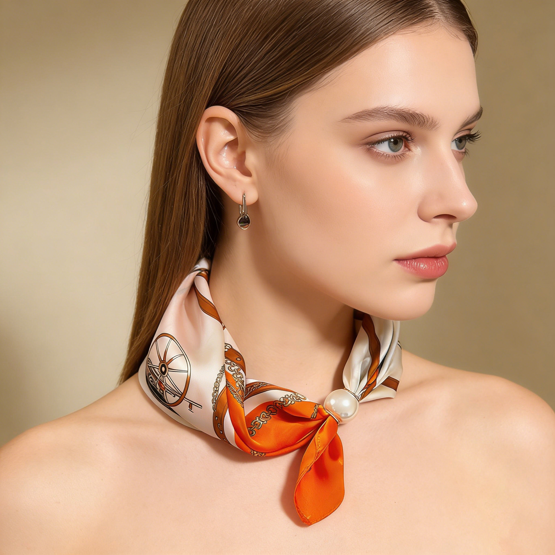 Chaîne de foulard en soie, pendentif magnétique décontracté, boucle de foulard fine en perles pour clavicule, bandeau, ruban, foulards femme, marques de luxe