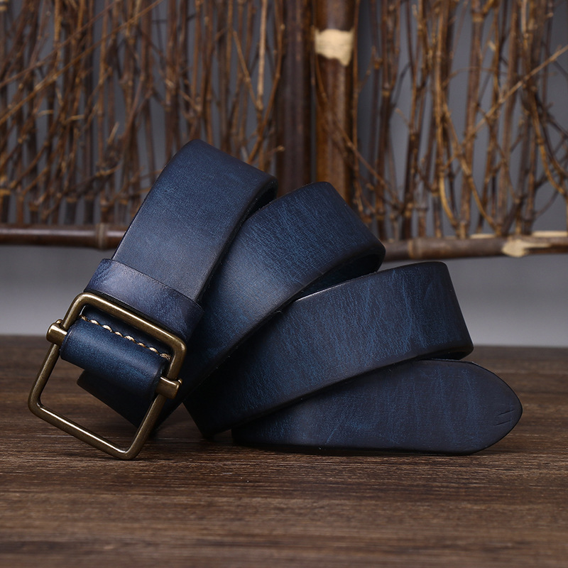 Nouvelle ceinture en cuir non perforée pour homme, boucle lisse, couche supérieure en cuir de vachette, ceinture en jean rétro simple et polyvalente