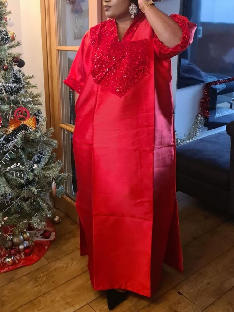 Robes Bubu brillantes pour femmes, Kaftan africain Boubou pour église, vêtements traditionnels africains à paillettes, longs, amples, Patchwork, col en V