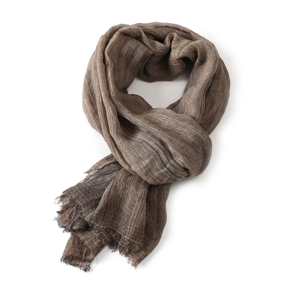 Coton lin rayé hommes foulards automne hiver chaud foulard Pashmina mâle accessoires court gland Bufanda châle