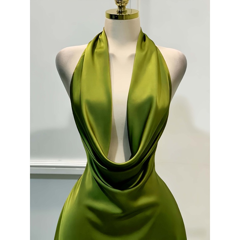Robe en satin pour femme – Fermeture éclair au dos, dos ouvert, ajustée, pour les vacances, les soirées et les occasions spéciales