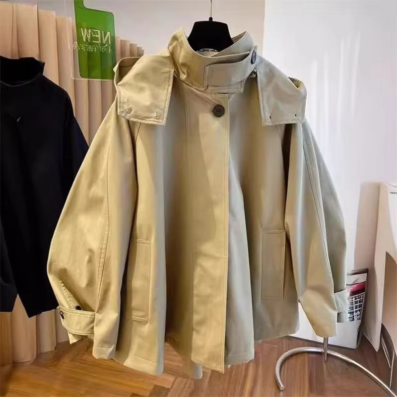 Nouvelle Trench-Coat Femme Automne Tendance avec Doublure Décontractée Polyvalente Ample Manches Longues Courte Coupe-Vent Manteau d'Extérieur Femme