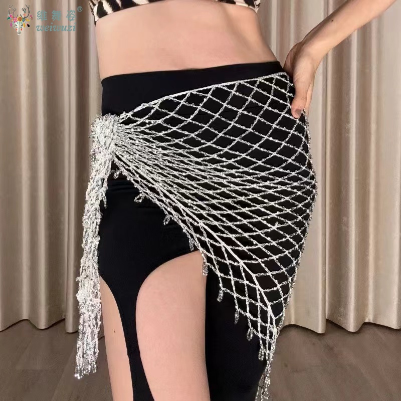 Écharpe de hanche de danse du ventre, filet de pêche à paillettes, écharpe triangulaire pour femmes, ceinture de pratique de danse orientale et indienne, accessoires de danse pour filles